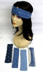 LOT OF3 HEAD BAND—100 % Cotton Blue Jean Headband With Faux Stone –EH210A