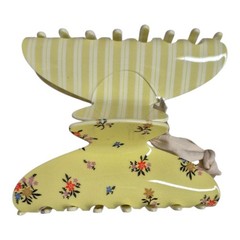 Anthropologie Floral Stripe Motif Hair Claw Set of 2 Butter Yellow One Size New