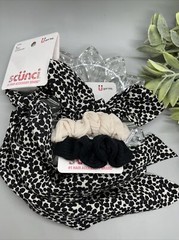 Scunci Scrunchie 1 Long Tie 3 Regular Size Bundle Black white 4 Pc Set Lot