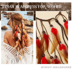 Boho Feather Headband Gypsy Costume Headdress Black Bohemian Hippie Headbands In