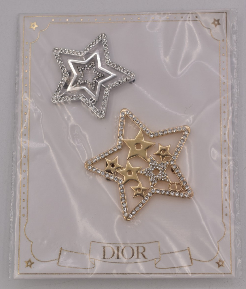 Christian Dior Holiday Star Hair Pin Barrettes Beauty Clips Silver Gold Logo