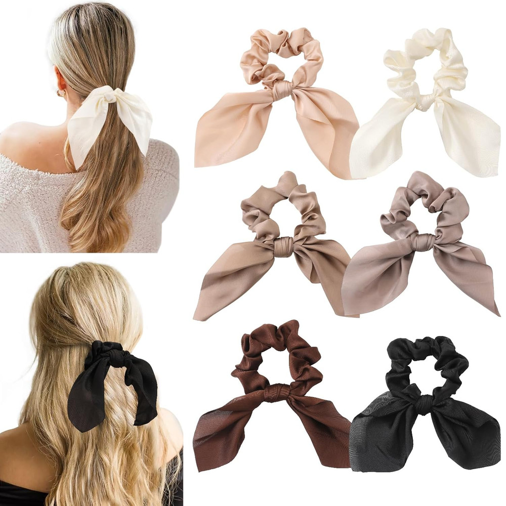 6 PCS Small Silk Scrunchies, Hair Ties with Knotted Bows, Satin Hair Ribbons Ela