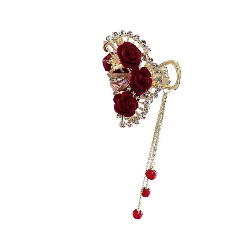 Delicate Red Rose Hair Accessory Comfortable Flocking Barrette For Any Outfit