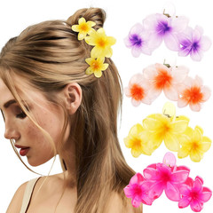 4PCS Hawaiian Large Matte Flower Hair Claw Clips for Women Non-Slip Strong Hold