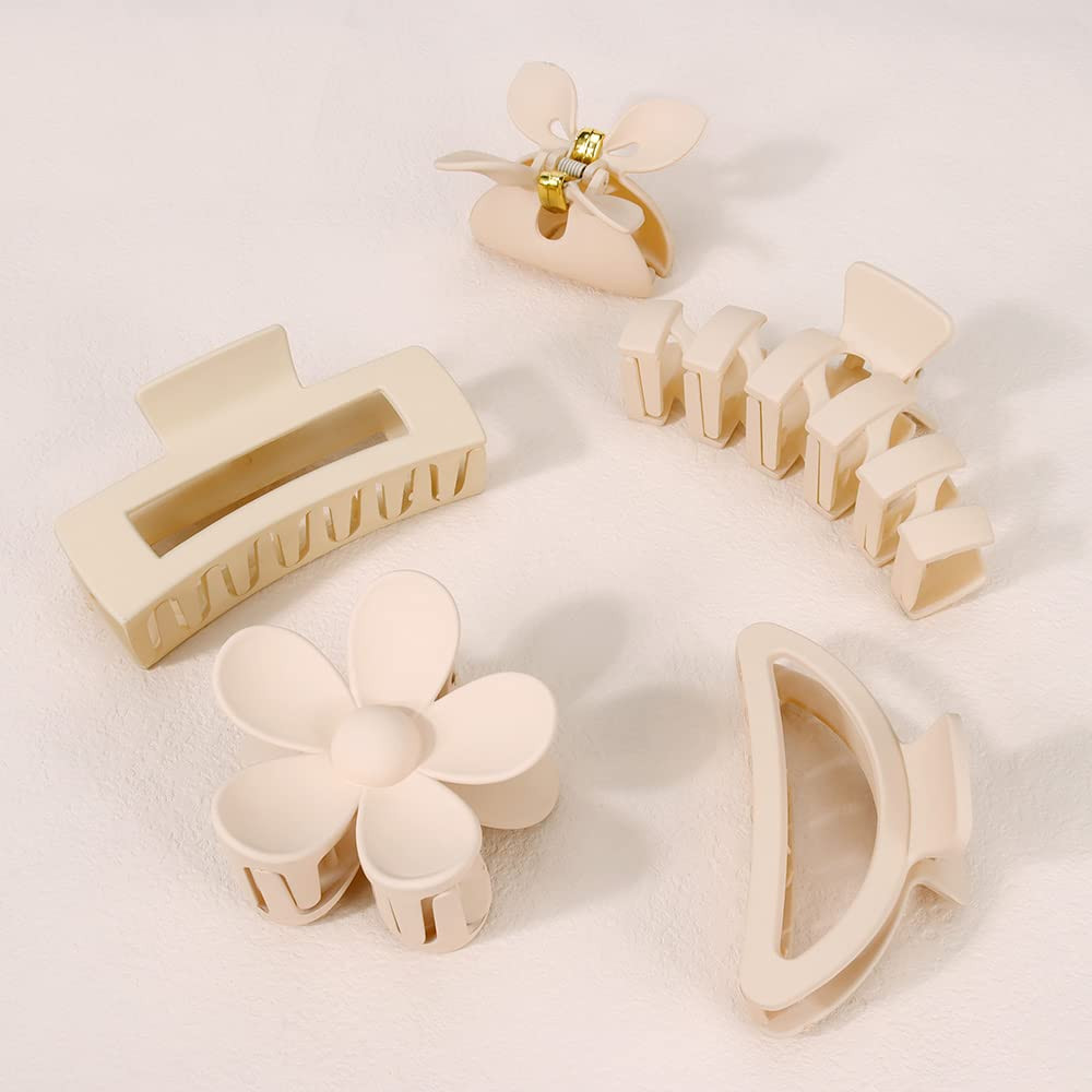 5 Pack Large Hair Clips for Thick Hair – Neutral Matte Claw Clips 3.4-4.3 Inch,