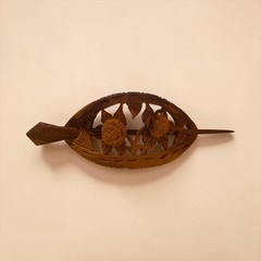 Hand-Carved Wooden Hair Clip With Floral Design Natural Brown Finish (C100)