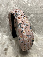 Pink Floral Top Knot Fabric Headband Bohemian Festival Hair Accessory