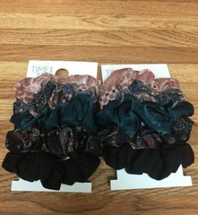Time And Tru 5 Pack Textured Scrunchies Printed & Solids for all types of hair