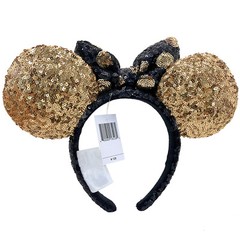Disney Parks Black Gold Polka Dot Sequin Minnie Mickey Mouse Ears Bow Headband