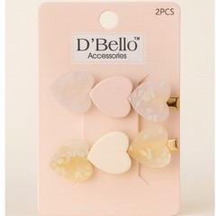 D’Bello Hair Clip Accessories 2 Piece Heart Pin Set Pastel Pink Women Coquette