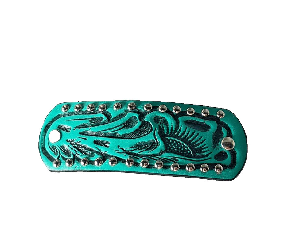 Western Womens Barrette 4.5 x 1.5 in Leather Studded Cowgirl Rodeo Horse Show T