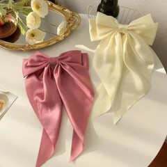 Solid Color Satin Ribbon Big Bows Hairpin Spring Clips Hair Accessories for Wome