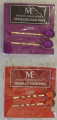 Jeweled Hair Pins by Modern Expressions 6 Packages 3 Red 3 Purple NIP