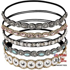 5pcs Hairbands for Women, 5 Rhinestone Beaded Headbands, classic multicolor b