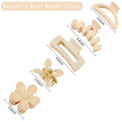 5 Pack Large Hair Clips for Thick Hair – Neutral Matte Claw Clips 3.4-4.3 Inch,