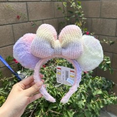 Japan Tokyo Disney pink winter fluffy cozy yarn bow Ears headband cotton candy