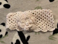Girl’s Head Wrap Off White Crochet Ear Warmer Button Flower