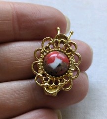 Vintage 70s Faux Orange Jasper Hair Clips, Gold Tone