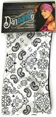 WHITE PAISLEY SPANDEX DANBANDO YOGA HEADBAND BANDANNA SWEATBAND BIKER HEAD WRAP