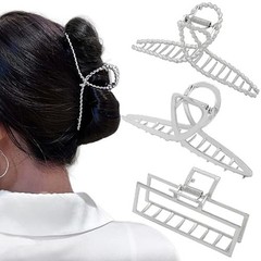 3pcs Hair Claw clips for Women, Metal Silver 1 Count (Pack of 3),