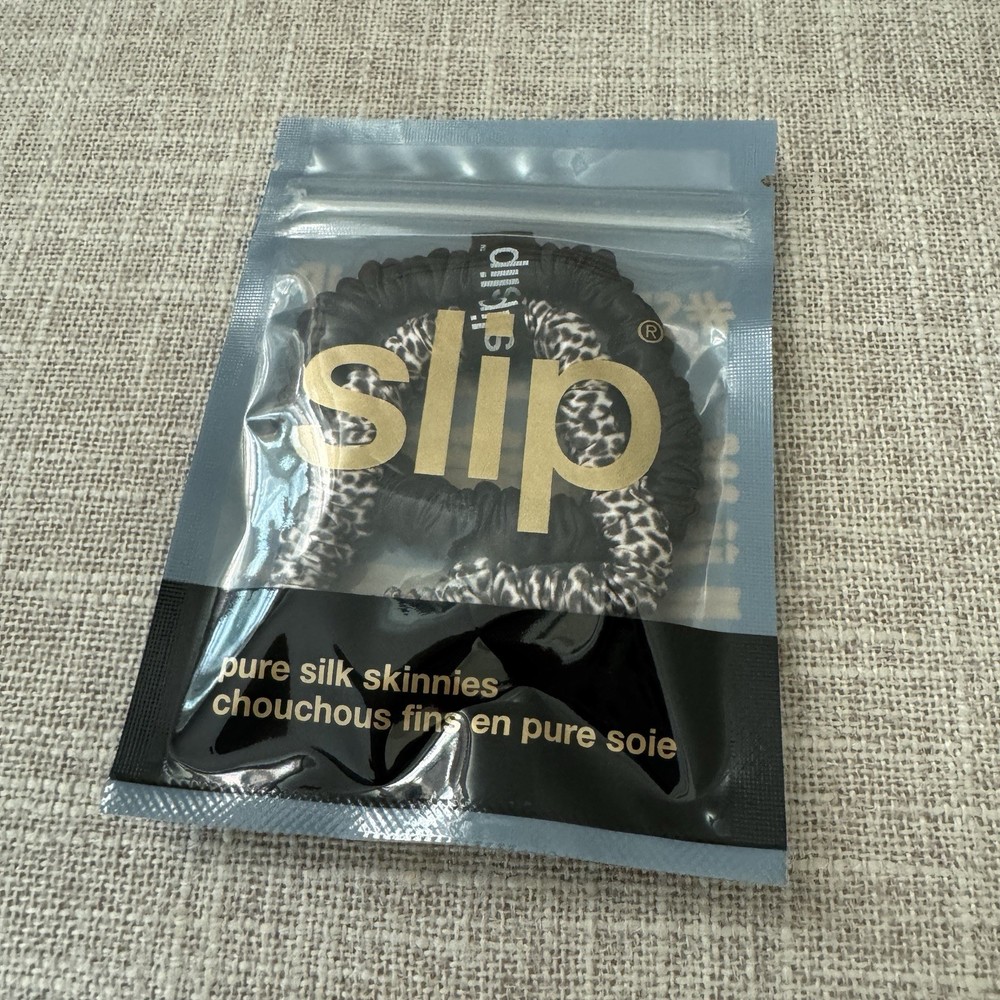 SLIP PURE SILK SKINNY SCRUNCHIE LEOPARD PRINT & BLACK 2pc NEW HAIR ELASTIC NEW