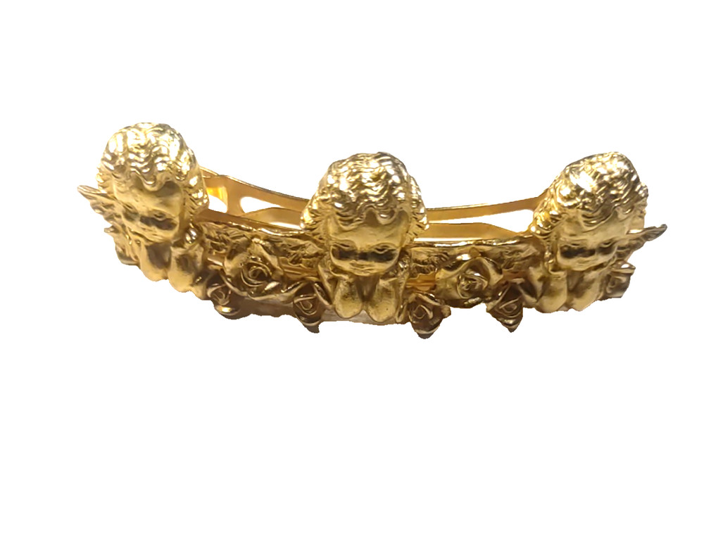 Cherub Angel Gold Tone Hair Barrette Tension Clip France Heavy Love Wedding…