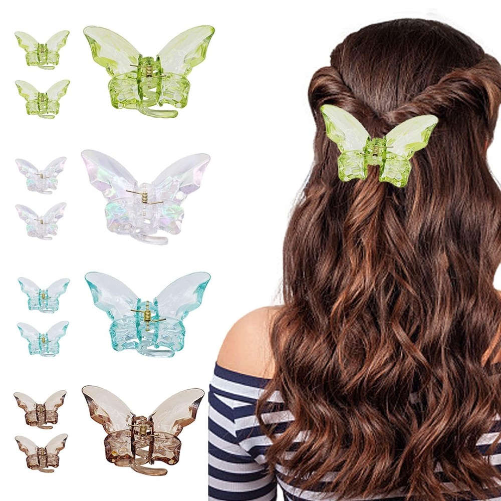 12 Pcs Clear Butterfly Hair Clips RENUIS 1 Count (Pack of 12), blue-green