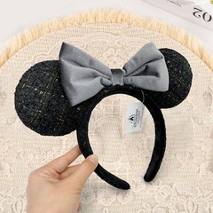 Japan Disney Parks Tokyo Black Gray Ribbon Bow Minnie Mickey Ears Headband NWT