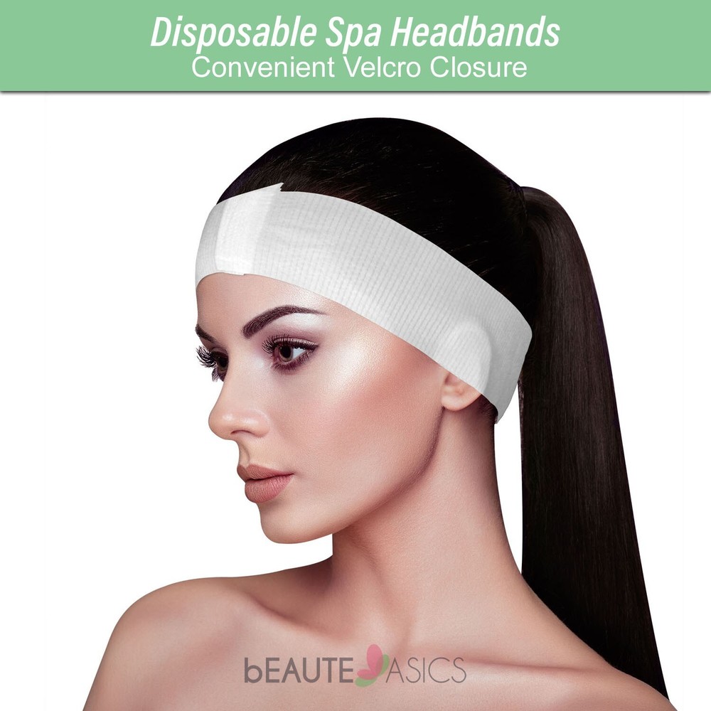 50 Pack Disposable Spa Headbands Hair Band Hook Loop Closure – AH1060-O
