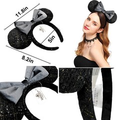 Japan Disney Parks Tokyo Black Gray Ribbon Bow Minnie Mickey Ears Headband NWT
