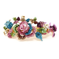 Woman Rhinestones Crystal Metal rose flower hair claws clip Barrette hair clamp