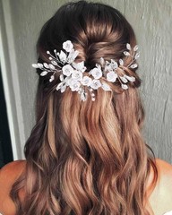 Flower Bride Wedding Hair Vine Bridal Piece Rhinestone Headband Silver
