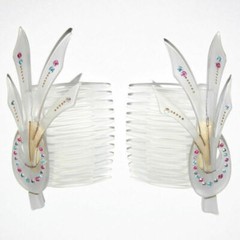 Hair Side Combs Women Sparkly Crystals Feather Leaf Ribbon Wahba Made in France