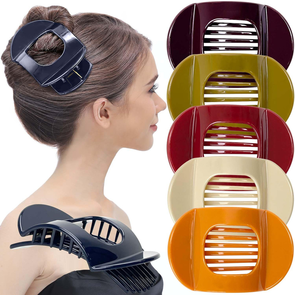 RC ROCHE 6 Pcs Flat Claw Hair Clips for Women Thick Hair French round Duckbill S