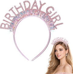 Colorful Birthday Headband for Women Glitter Happy Birthday Tiara Pink Happy Bir