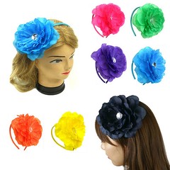 Large Pedal Flower Headband Acrylic Crystal Center Satin Hair Bands Women Girls