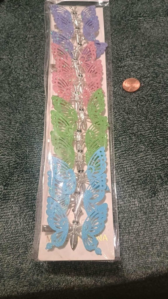 VTG 90’s DEADSTOCK FLUTTERING BUTTERFLY HAIR CLIPS MOVING WINGS 12 PACK SEALED