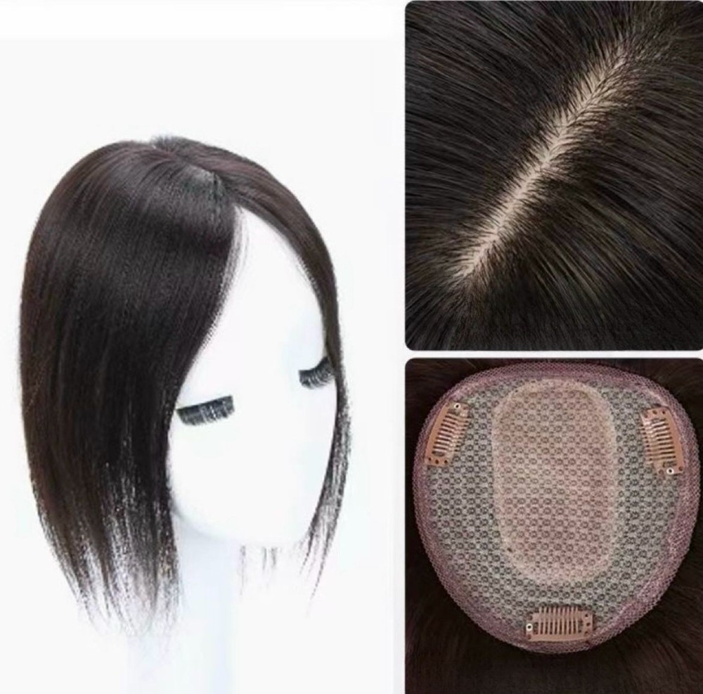 5″x5.5″Machine Crocheted Silk Effect Parting Line 100% Human Hair Topper 10″~16″