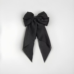 Black Satin Stylish Bow with Big Ribbon Hair Clip All Hair Types Non Slip