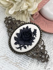 Black White Rose Hair Clip Barrette wedding party prom formal updo Cameo Jewelry