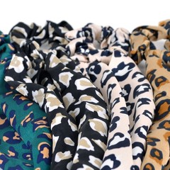 Nollia 4 Sets Cheeta Print Scrunchies With Matching Hair Ties, Satiny Fabric