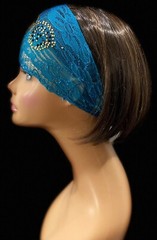 Under Hat / Under Scarf, One Piece Lace with Beads One Size fits All- Green