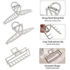 3pcs Hair Claw clips for Women, Metal Silver 1 Count (Pack of 3),