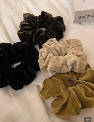 Velvet Scrunchie Set for Women, 4 Solid Colors: Black, Brown, Beige, Olive