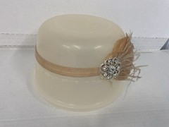 1920s womens head band piece elastic PEACH RHINESTONES costume feathers