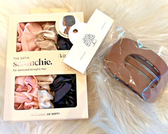 Kitsch 5 PC Multi Color Satin Scrunchies and Hair Clip