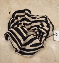 Loeffler Randall Zebra Print Hair Scrunchie Black Beige NWT