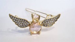 Small gold and pink crystal angel hair pin barrette bridal clip