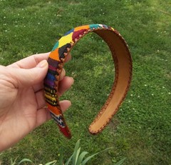 Vintage Boho Woven Cotton/Leather Headband Colorful 80s