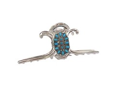 Extra large hair claw clip silver turquoise oval blue stone metal western style